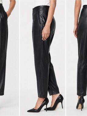 Zara Black Faux Leather High Waist Tapered Pants Women’s Medium Chic Minimalist